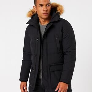 Express Nylon Hooded Parka Coat Black